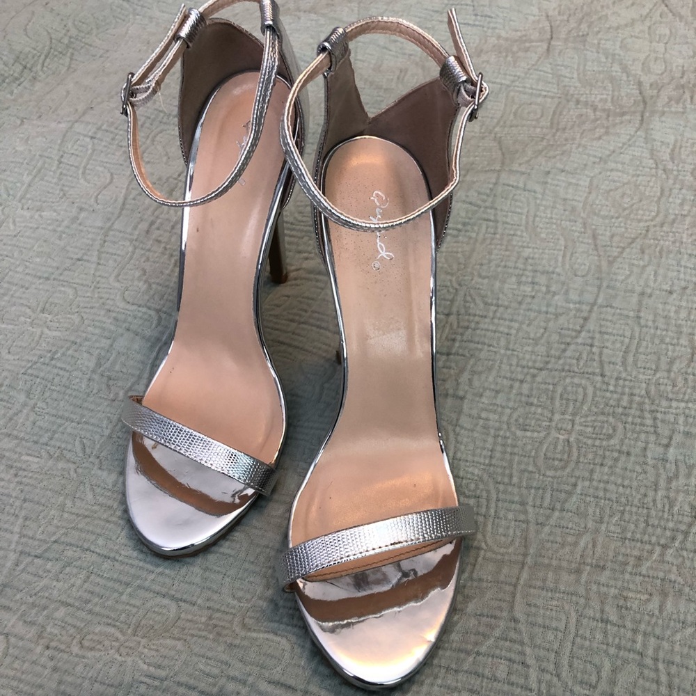 Qupid Strappy Silver Heels - Picture 2 of 5